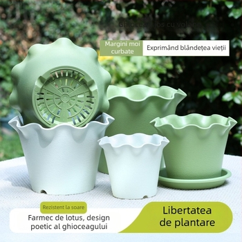 Ghiveci plastic cu margine dantelată și margine ondulată, design mic pentru floarea soarelui, flori și plante, potrivit pentru pothos