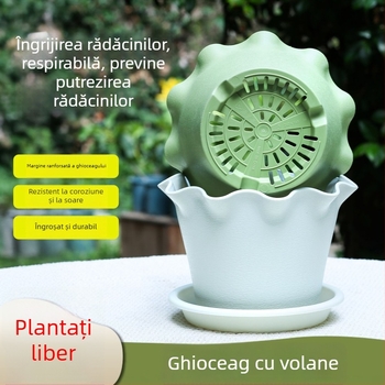 Ghiveci plastic cu margine dantelată și margine ondulată, design mic pentru floarea soarelui, flori și plante, potrivit pentru pothos