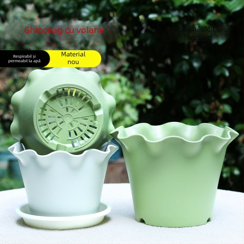 Ghiveci plastic cu margine dantelată și margine ondulată, design mic pentru floarea soarelui, flori și plante, potrivit pentru pothos