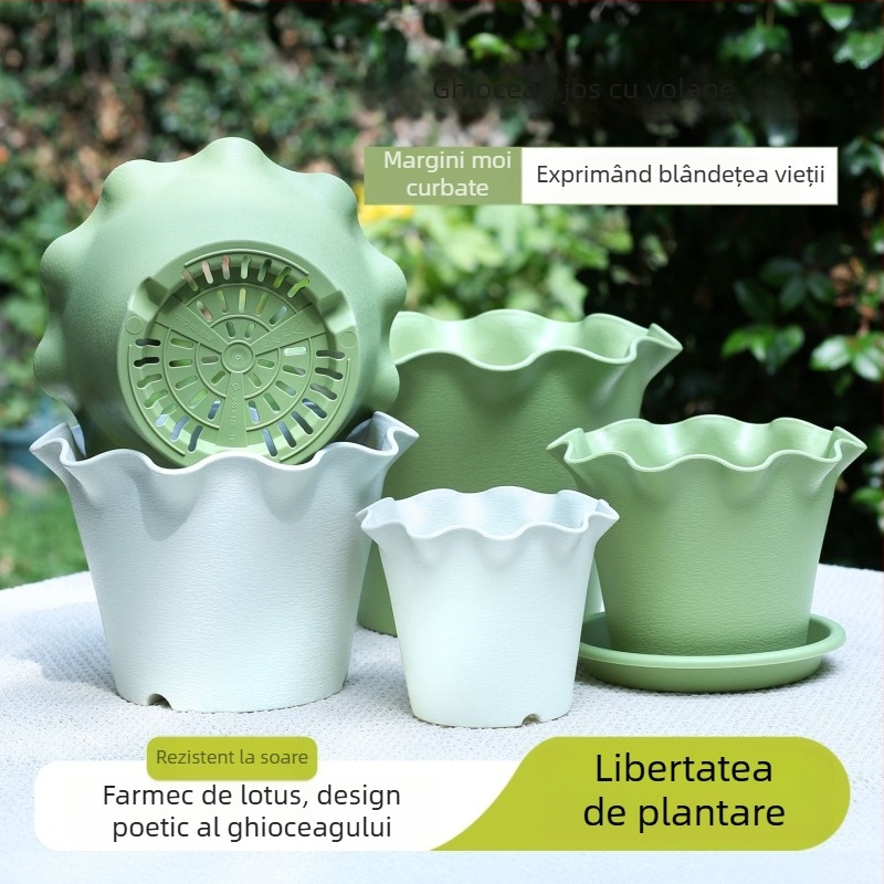 Ghiveci plastic cu margine dantelată și margine ondulată, design mic pentru floarea soarelui, flori și plante, potrivit pentru pothos