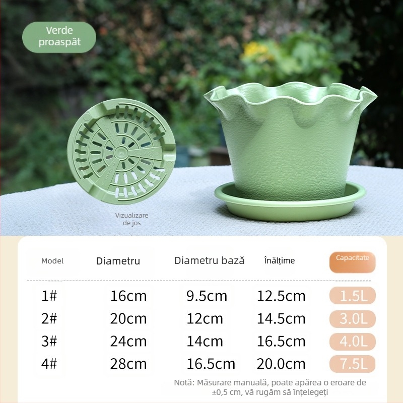 Ghiveci plastic cu margine dantelată și margine ondulată, design mic pentru floarea soarelui, flori și plante, potrivit pentru pothos