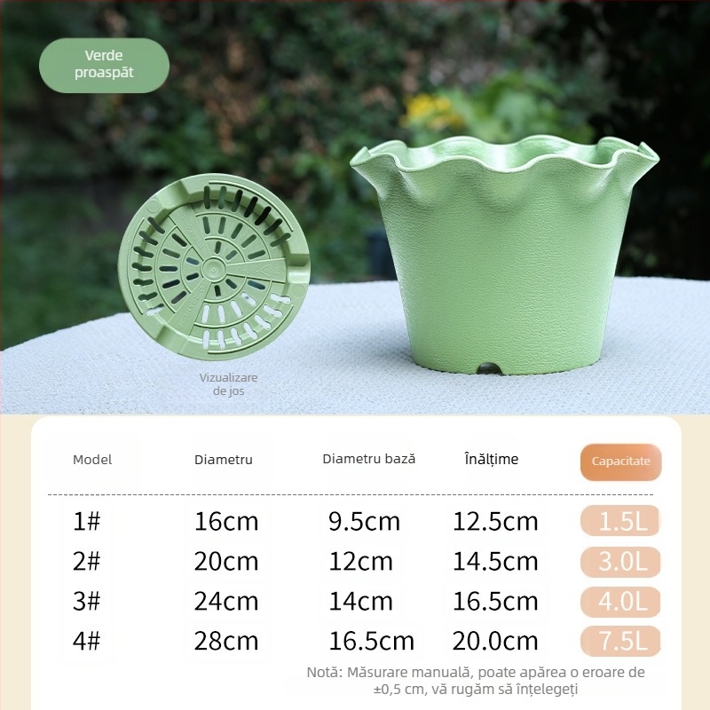 Ghiveci plastic cu margine dantelată și margine ondulată, design mic pentru floarea soarelui, flori și plante, potrivit pentru pothos