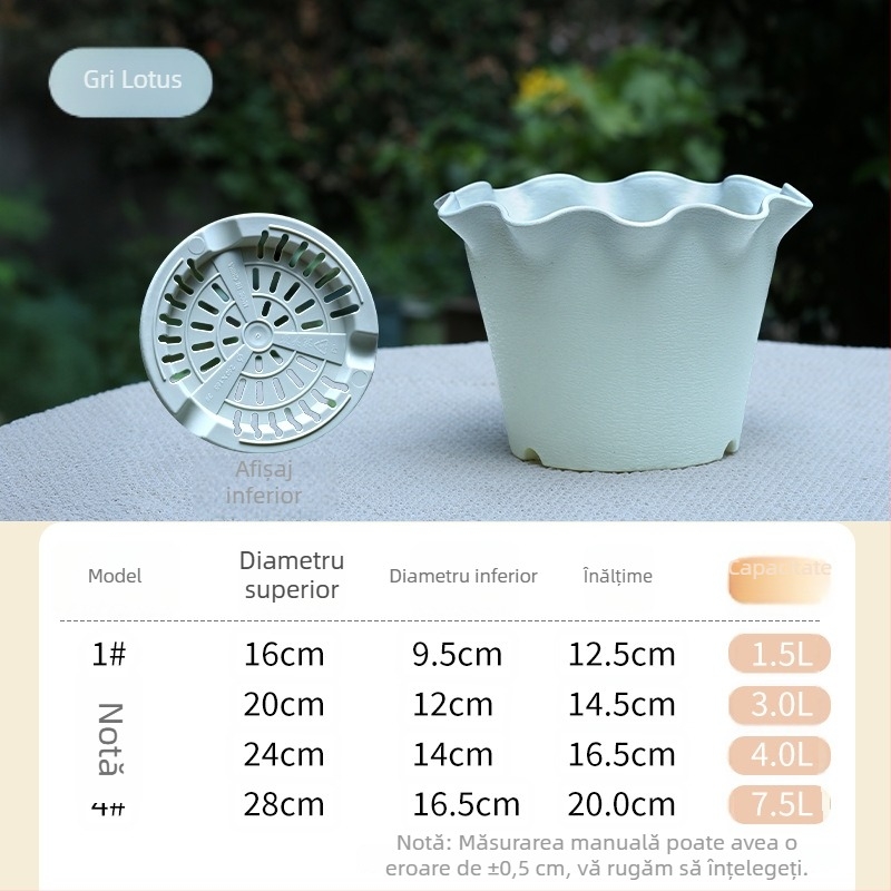 Ghiveci plastic cu margine dantelată și margine ondulată, design mic pentru floarea soarelui, flori și plante, potrivit pentru pothos