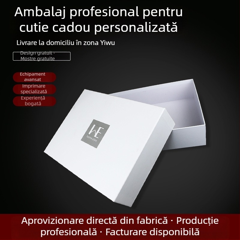 Cutie cadou cu capac dublu din carton alb lucios, imprimare în patru culori, ambalaj premium pentru bijuterii și lenjerie intimă