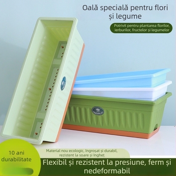 Ghiveci dreptunghiular din plastic, cu pereți groși, diametru mare, dimensiune extra-large, pentru balcon și curte; tavă de flori din rășină