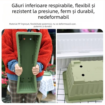 Ghiveci dreptunghiular din plastic, cu pereți groși, diametru mare, dimensiune extra-large, pentru balcon și curte; tavă de flori din rășină