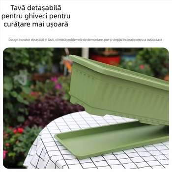 Ghiveci dreptunghiular din plastic, cu pereți groși, diametru mare, dimensiune extra-large, pentru balcon și curte; tavă de flori din rășină