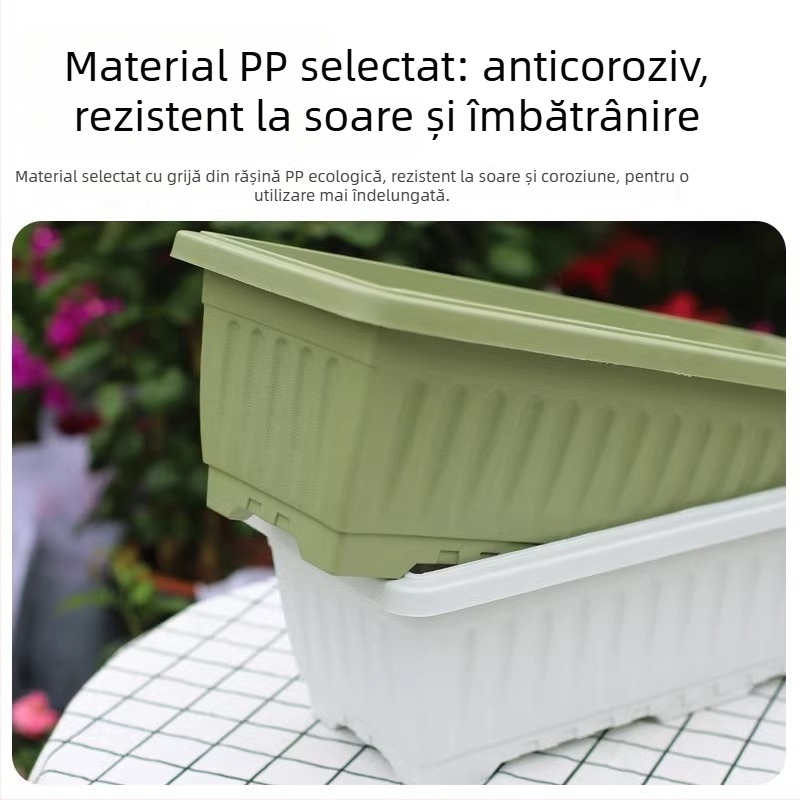 Ghiveci dreptunghiular din plastic, cu pereți groși, diametru mare, dimensiune extra-large, pentru balcon și curte; tavă de flori din rășină