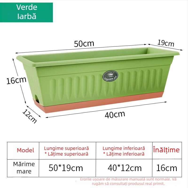 Ghiveci dreptunghiular din plastic, cu pereți groși, diametru mare, dimensiune extra-large, pentru balcon și curte; tavă de flori din rășină