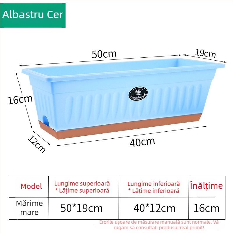 Ghiveci dreptunghiular din plastic, cu pereți groși, diametru mare, dimensiune extra-large, pentru balcon și curte; tavă de flori din rășină