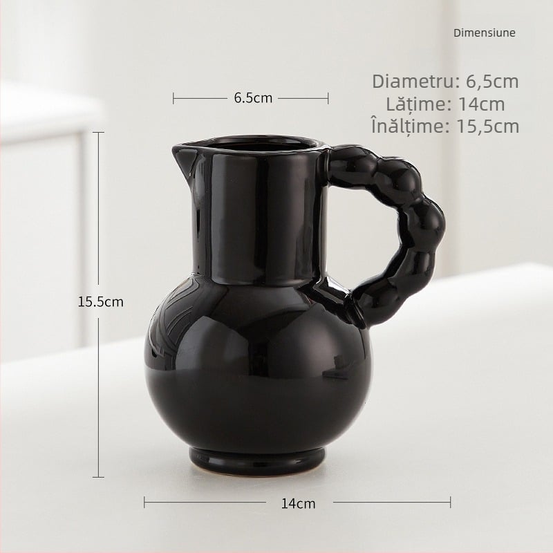 Vază ceramică în stil franțuzesc, cană de lapte cu mâner, decor inspirat de Instagram, elegantă pentru aranjamente cu apă și flori uscate, decor de sufragerie