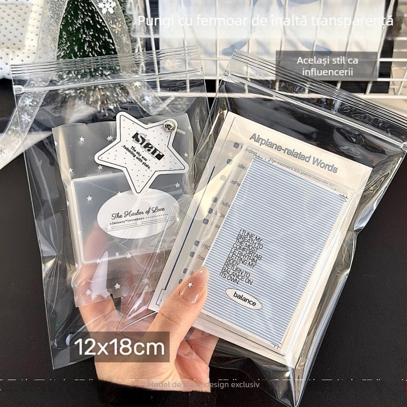 Saci transparente cu fermoar cu deschidere glisantă, autoseal, elegante pentru prezentarea cardurilor și ambalare creativă, saci de mari capacitate pentru materiale de ambalaj