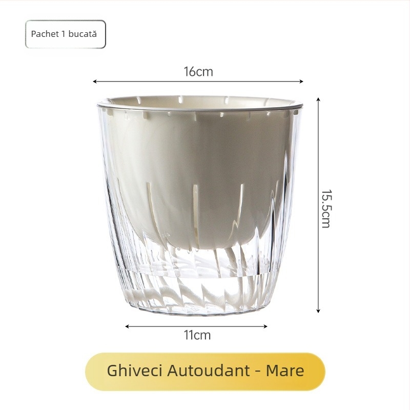 Ghiveci de birou transparent, auto-udare, mic, cu pereți groși, pentru interior