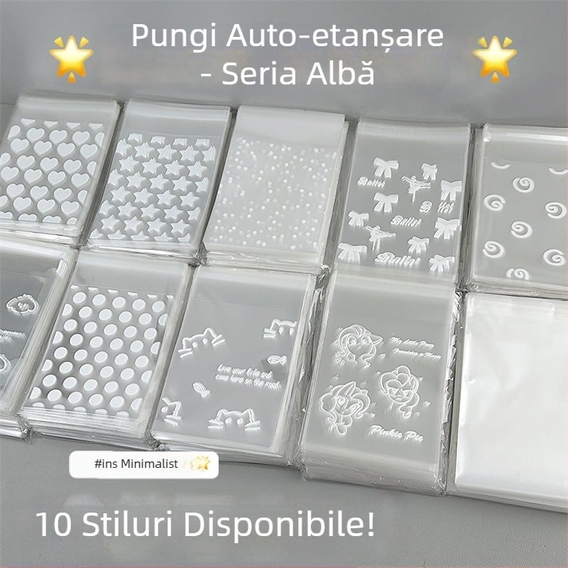 Pungi auto-sealante transparente din OPP pentru carduri mici, ambalare bijuterii, stil Instagram