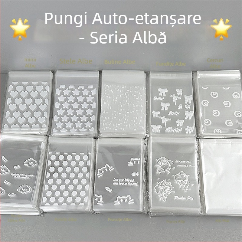 Pungi auto-sealante transparente din OPP pentru carduri mici, ambalare bijuterii, stil Instagram