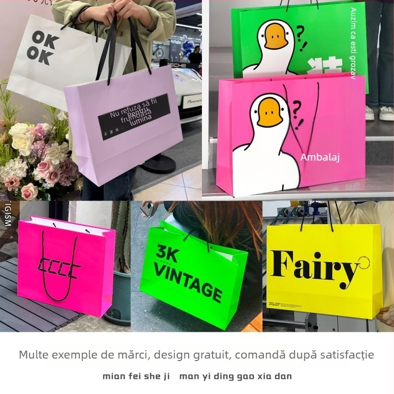 Geantă din carton alb pentru magazinul de îmbrăcăminte, cu logo — geantă cadou de lux, personalizabilă pentru ambalaj de cumpărături pentru femei