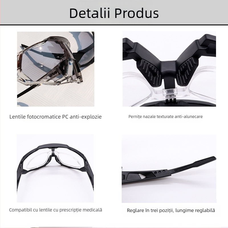 Ochelari de ciclism cu schimbare de culoare, zi-noapte, ramă completă, unisex, model Q1, compatibili cu ochelari cu dioptrii