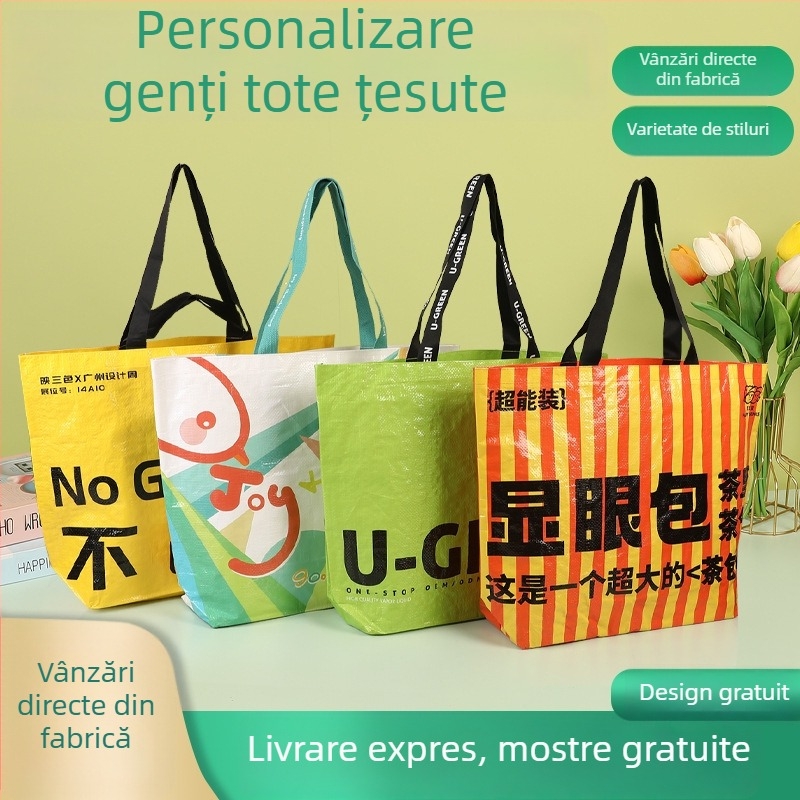 Geantă de cumpărături din PP țesut laminat, impermeabilă, cu logo personalizat, capacitate extra mare, geantă tote gata de utilizare