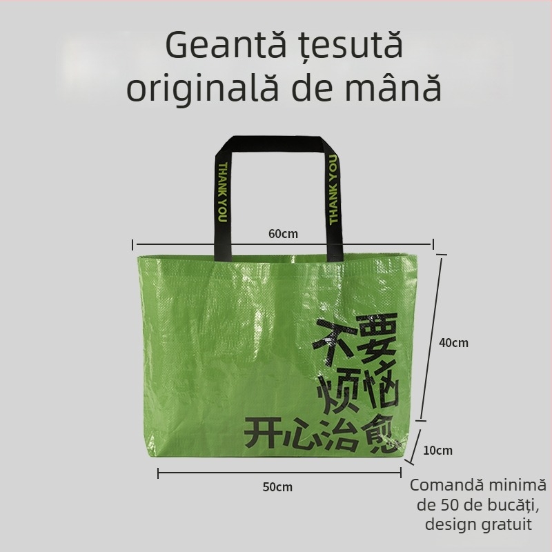 Geantă de cumpărături din PP țesut laminat, impermeabilă, cu logo personalizat, capacitate extra mare, geantă tote gata de utilizare