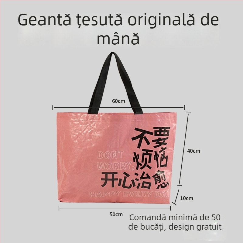 Geantă de cumpărături din PP țesut laminat, impermeabilă, cu logo personalizat, capacitate extra mare, geantă tote gata de utilizare