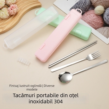 Set din oțel inoxidabil 304, portabil: bețișoare, lingură și furculiță de desert – tacâmuri din trei piese pentru studenți, angajați și utilizare în aer liber