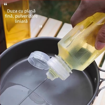 Sticlă portabilă pentru condimente și ulei, pentru exterior: grill, drumuri, camping și picnic; borcan sigilat pentru condimente cu pulverizator de ulei