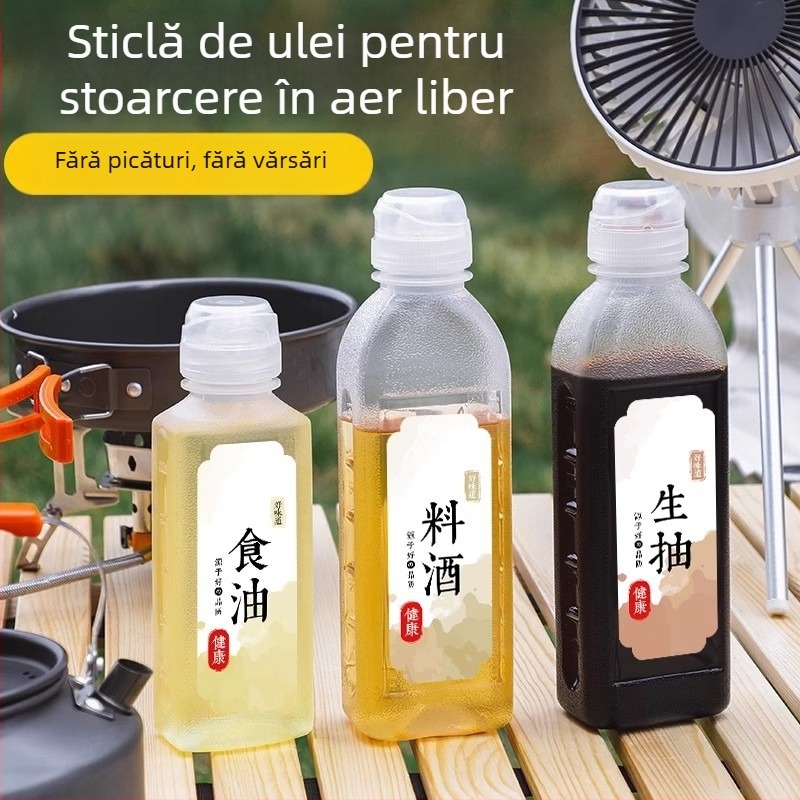 Sticlă portabilă pentru condimente și ulei, pentru exterior: grill, drumuri, camping și picnic; borcan sigilat pentru condimente cu pulverizator de ulei