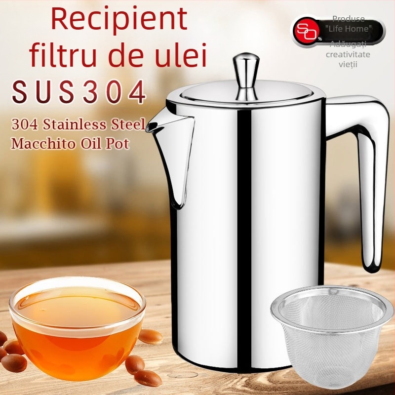 Recipient de ulei din oțel inoxidabil 304 cu filtru, anti-scurgere, recipient de depozitare a uleiului și sos de soia, capac mare