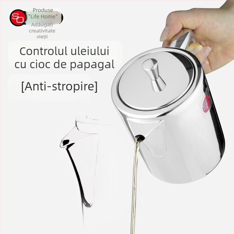 Recipient de ulei din oțel inoxidabil 304 cu filtru, anti-scurgere, recipient de depozitare a uleiului și sos de soia, capac mare