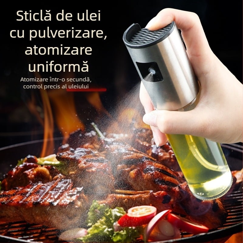 Sticlă de pulverizare a uleiului din sticlă, cu pulverizare fină și scară de măsurare pentru grătar