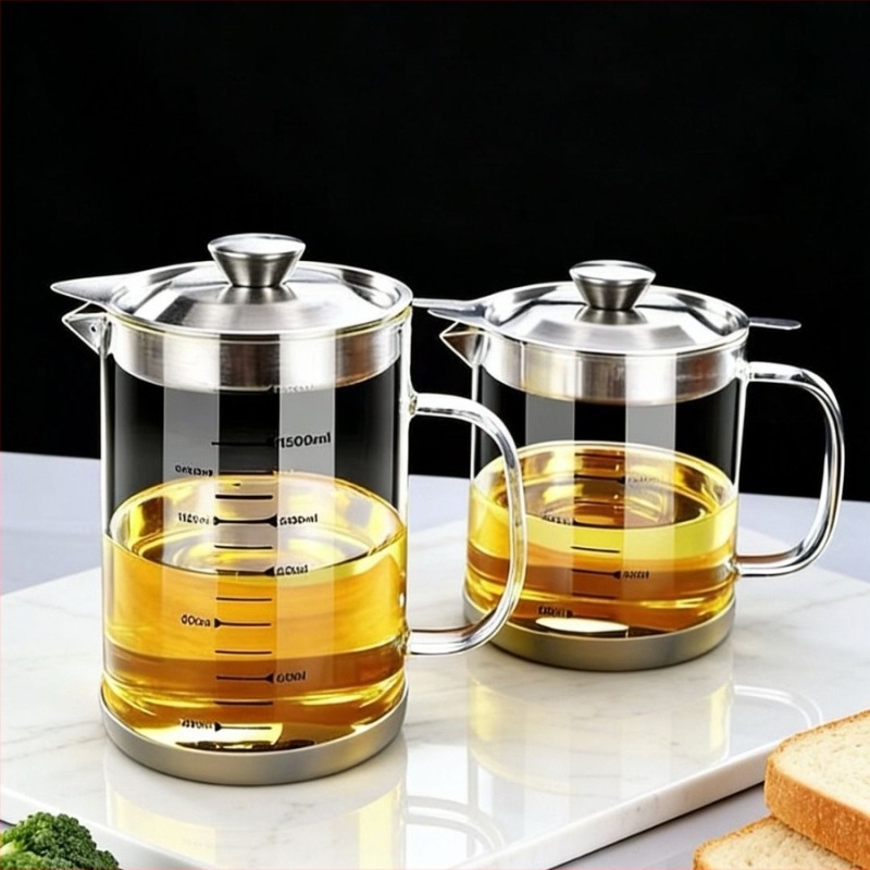 Recipient de ulei din sticlă borosilicată, cu filtru pentru reziduuri de ulei și lapte de soia, capacitate mare, recipient de depozitare în bucătărie