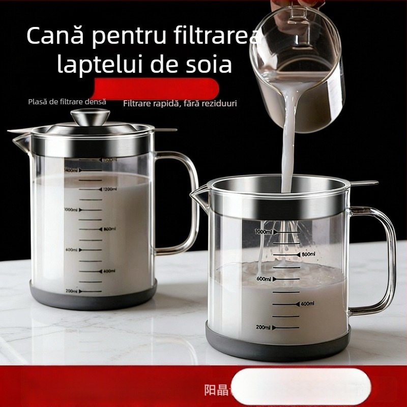 Recipient de ulei din sticlă borosilicată, cu filtru pentru reziduuri de ulei și lapte de soia, capacitate mare, recipient de depozitare în bucătărie