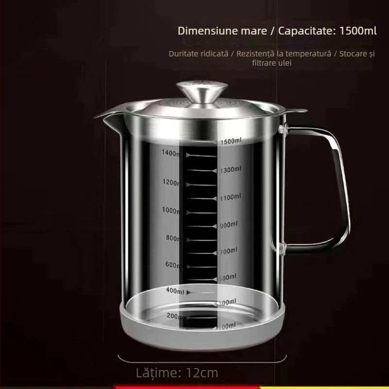 Recipient de ulei din sticlă borosilicată, cu filtru pentru reziduuri de ulei și lapte de soia, capacitate mare, recipient de depozitare în bucătărie