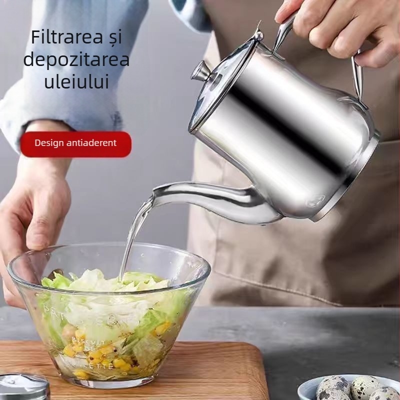 Vas de ulei din oțel inoxidabil 316, clasă alimentară, recipient de bucătărie cu separator de reziduuri pentru filtrarea uleiului