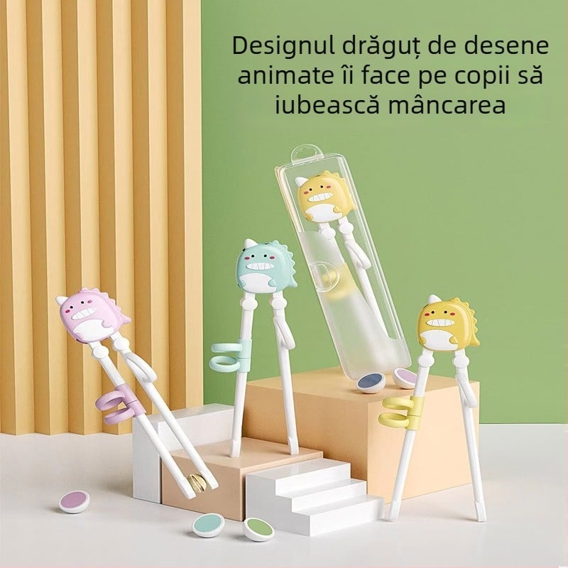 Bețișoare pentru copii – set de învățare cu mâner anti-derapant și ghid de poziționare, ambalate într-o cutie