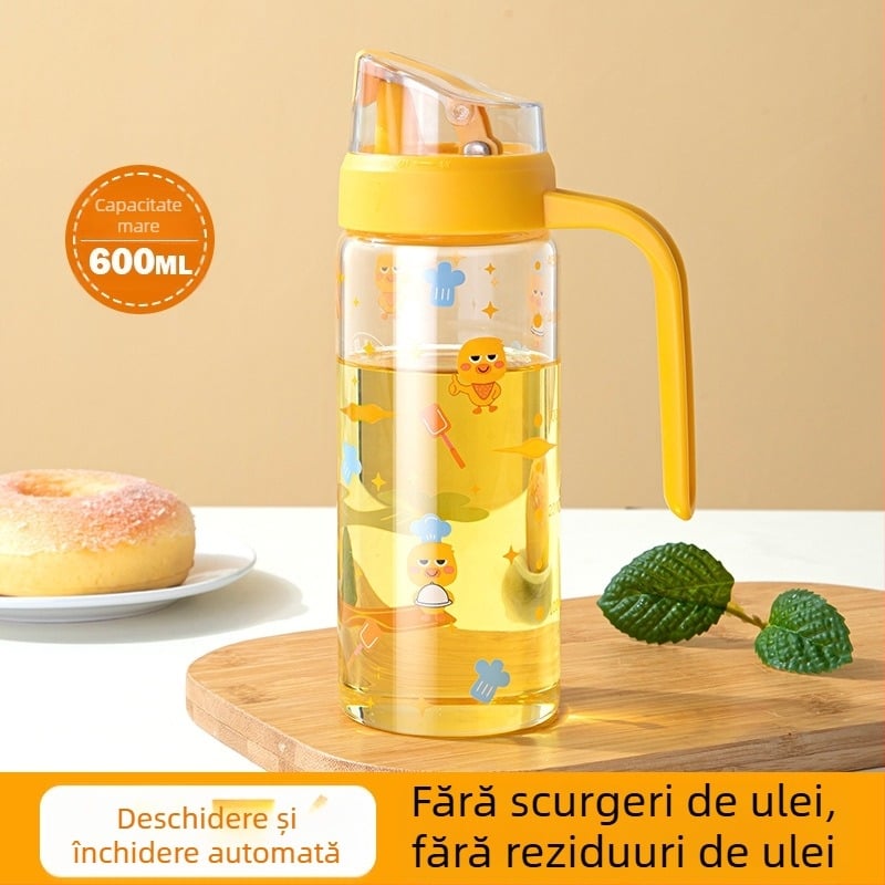 Bubble Duck sticlă de ulei cu deschidere și închidere automate, anti-scurgeri, pentru ulei și oțet, cu capac