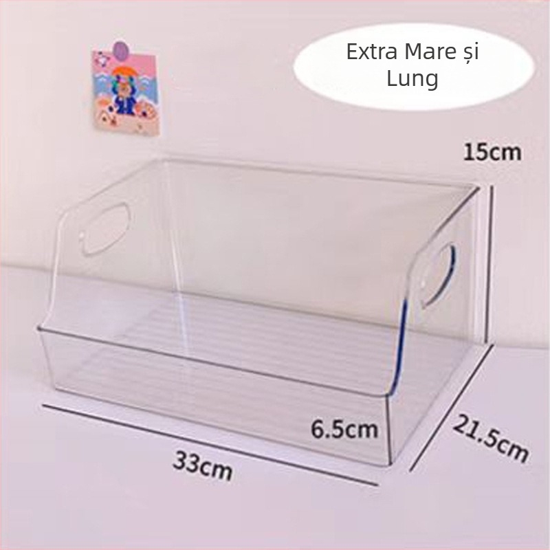 Cutie transparentă de depozitare din plastic pentru bucătărie, capacitate mare, fără capac, pentru organizare pe blat și în frigider