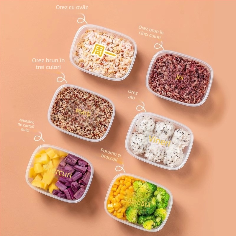 Cutie de porții pentru mese din cereale mixte, sigură pentru microunde, standard alimentar, porționare pentru scădere în greutate, congelare