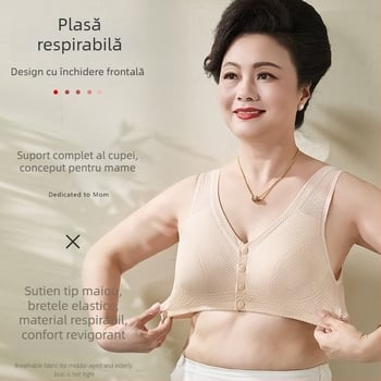 Sutien cu nasturi în față, fără arc, ultra-subțire și respirabil, pentru femei de vârstă mijlocie și în vârstă, confortabil, anti-sagging, stil vestă