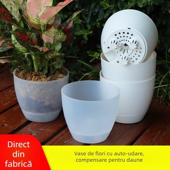 Ghiveci plastic auto-udare, design verde simplu, bază Ø9 cm, durabil și respirabil, pentru casă, birou și balcon
