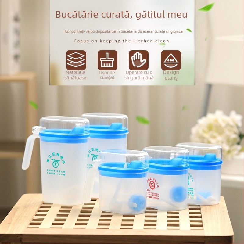 Recipient rezistent la umezeală cu scară de măsurare pentru controlul uleiului și a sării — set de patru piese cu imprimare de logo, cadou sănătos