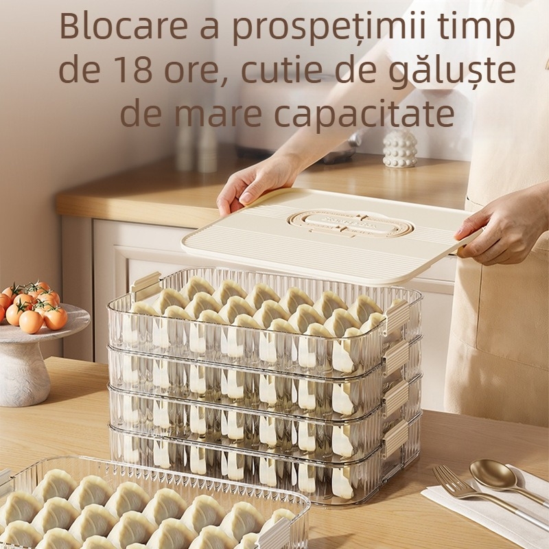 Cutie din plastic pentru găluște, cutie de depozitare cu mai multe niveluri pentru bucătărie și congelator, de calitate alimentară