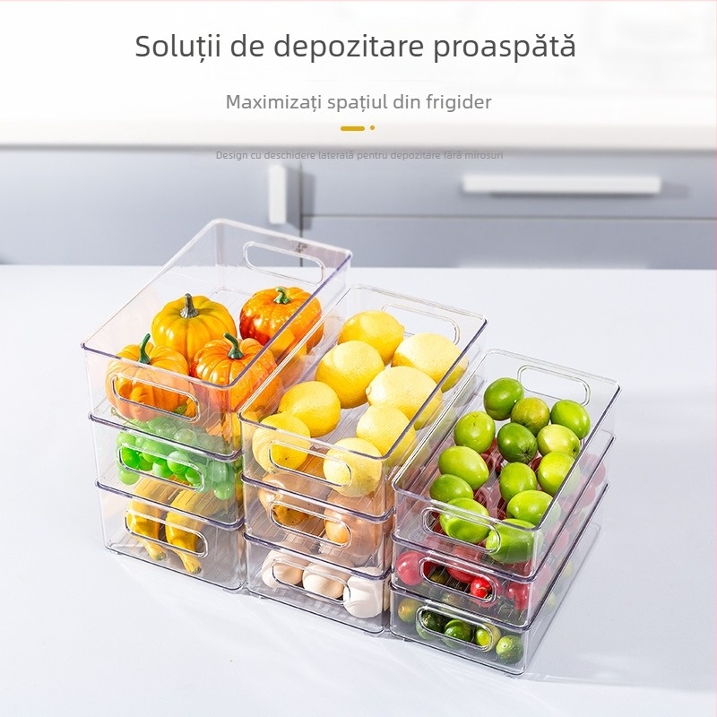 Set de trei cutii pătrate pentru frigider, pentru depozitarea alimentelor și a legumelor, de calitate alimentară, recipiente PET pentru bucătărie
