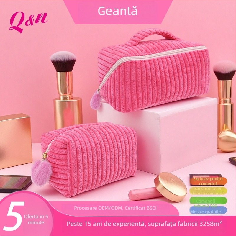Geantă cosmetică cu capacitate mare pentru uz zilnic, portabilă, închidere cu fermoar, pentru machiaj și ruj