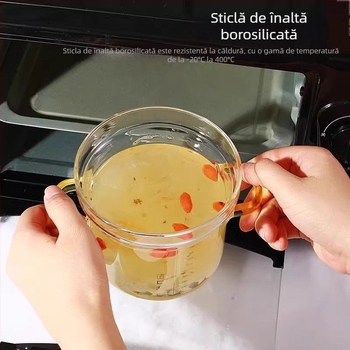 Vas de sticlă pentru gătit la abur cu capac, cu mâner dublu, pentru budincă de ou și deserturi pentru bebeluși, compatibil cu microunde
