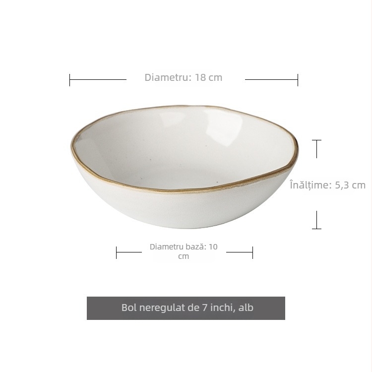 Vas ceramic în stil nordic, bol de salată cu formă neobișnuită, farfurie adâncă, bol de supă din porțelan, retro, practic, cu o imperfecțiune minoră a glazurii