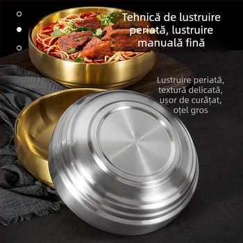 Castron din oțel inoxidabil auriu pentru tăiței reci coreeni, bol în stil bibimbap, bol pentru ramen și salate, bol izolat mare