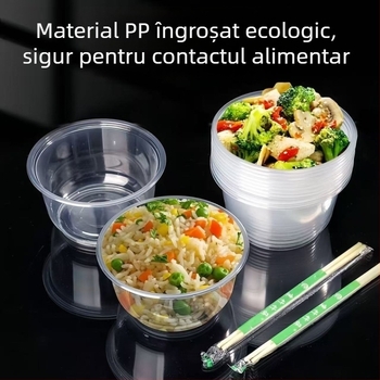 Set de unică folosință cu boluri circulare din plastic, groase, de calitate alimentară, pentru banchete și uz casnic.