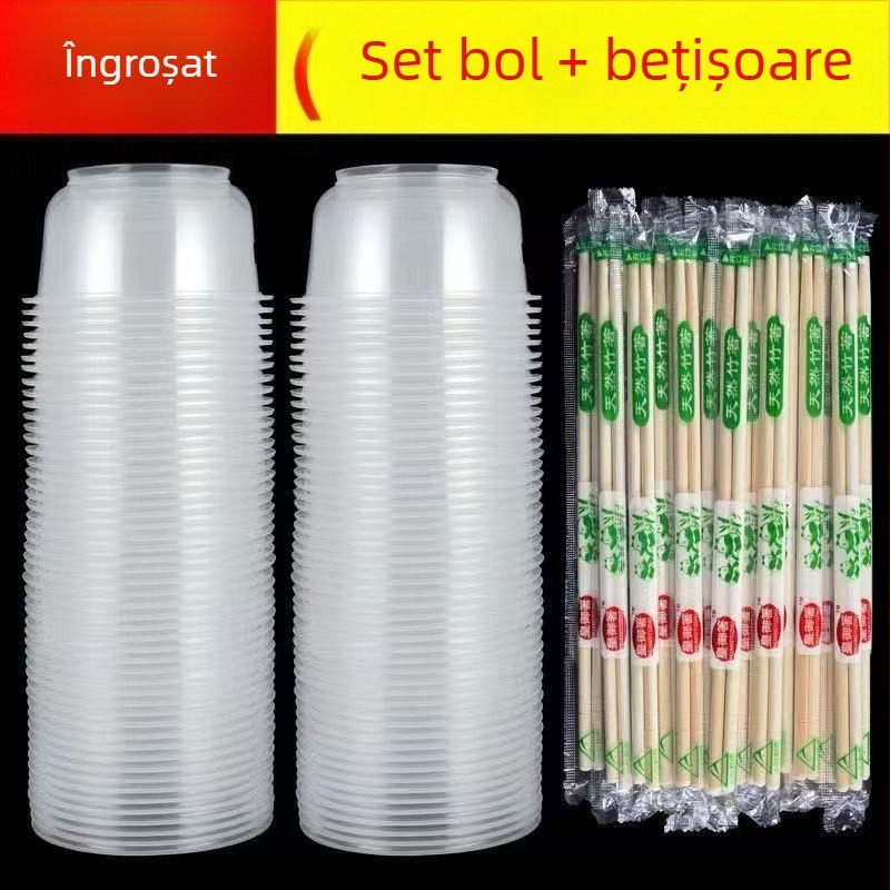 Set de unică folosință cu boluri circulare din plastic, groase, de calitate alimentară, pentru banchete și uz casnic.