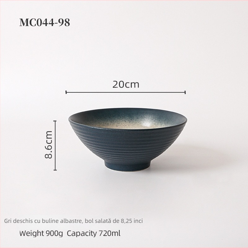 Set de boluri ceramice de 8 inch, cu nervuri, în stil japonez, din porțelan, pentru supă și tăiței; boluri mari pentru salata de fructe